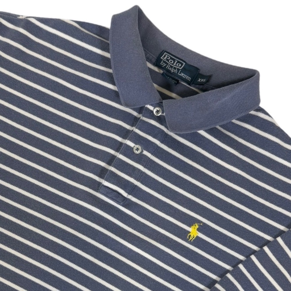 Polo Ralph Lauren Mens XXL Blue White‎ Striped Short Sleeve Cotton Polo Shirt